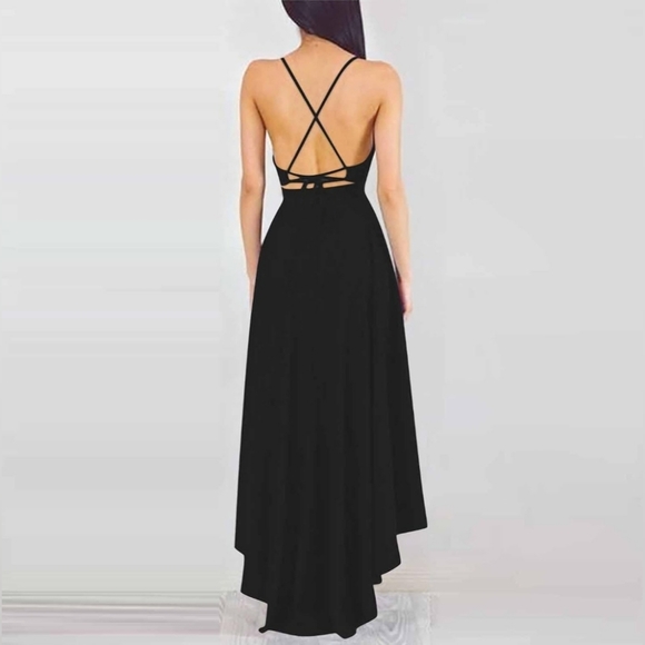 Women's Fashion black V-Neck Large Swing Sexy Sleeveless Backless Dress - Picture 4 of 9